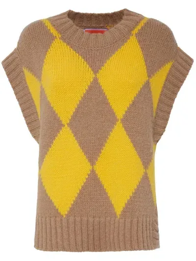 La Doublej Sleeveless Argyle Cable-knit Sweater In Yellow