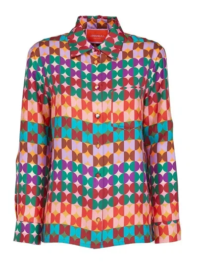 La Doublej Abstract Dot-print Silk Boy Shirt In Multicolor