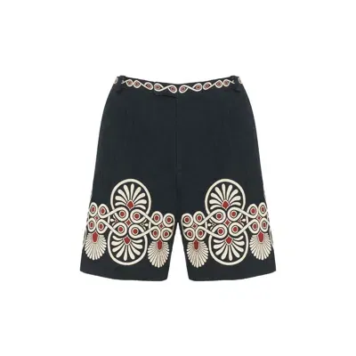 La Doublej Boyfriend Shorts In Medallion Placée Black