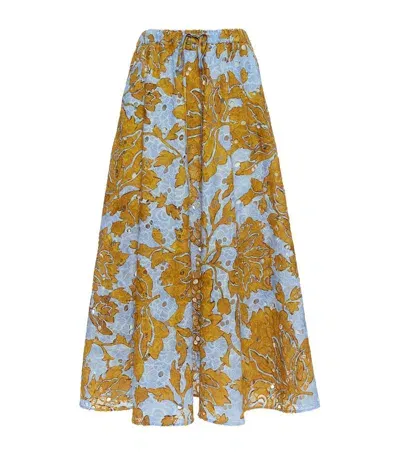 La Doublej Floral-print Cotton Midi Skirt In Yellow