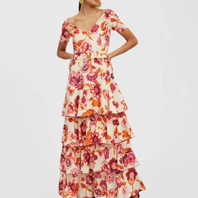 La Doublej Flamenco Tiered Maxi Dress In Hottie Cream