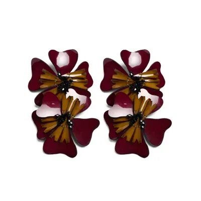 La Doublej Flora Earrings In Solid Burgundy