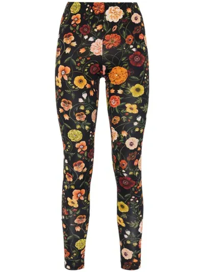 La Doublej Floral-print Leggings In 黑色