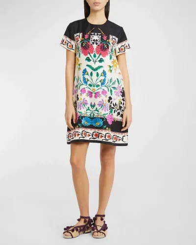 La Doublej Floral Print Mini Swing Dress In Multicolour