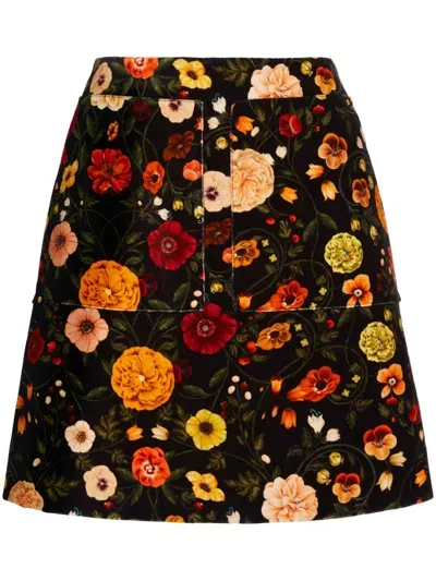 La Doublej Floral-print Skirt In 黑色