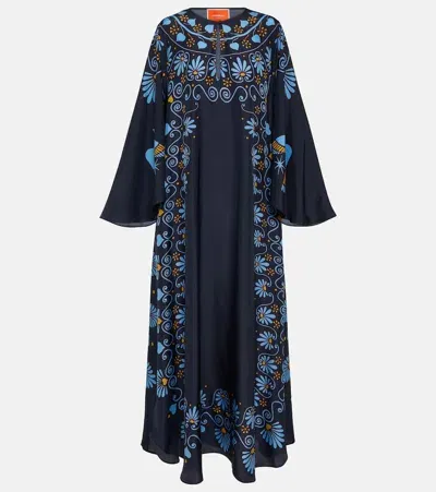 La Doublej Flying Printed Silk Maxi Dress In Blue