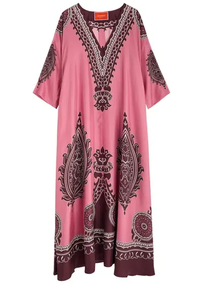 La Doublej La Double J Muumuu Printed Silk-satin Maxi Dress In Pink