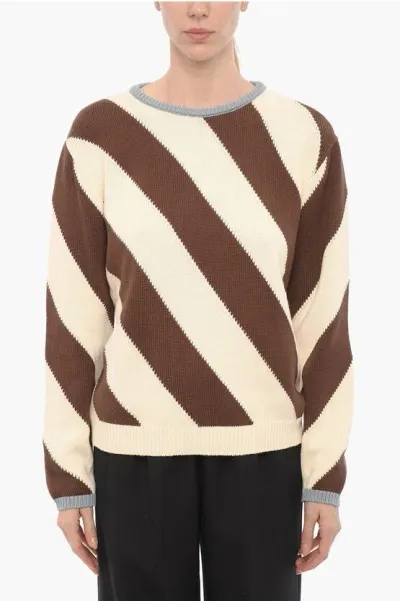 La Doublej Lightweight Cotton Two-tone Veneziana Crew-neck Sweater In Brown