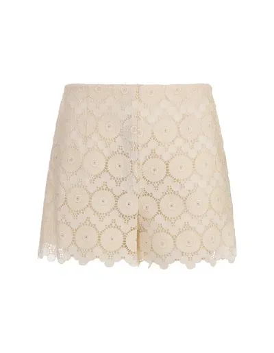 La Doublej Margarita Shorts In Evil Eye Ivory In Macrame In White