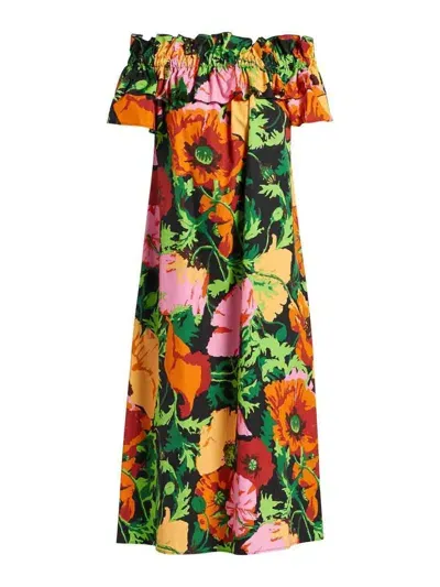 La Doublej Breakfast Off-the-shoulder Floral-print Cotton-poplin Midi Dress In Wonderland