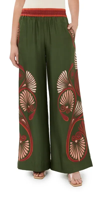 La Doublej Placée Gathered Printed Silk-twill Wide-leg Pants In Multicolour