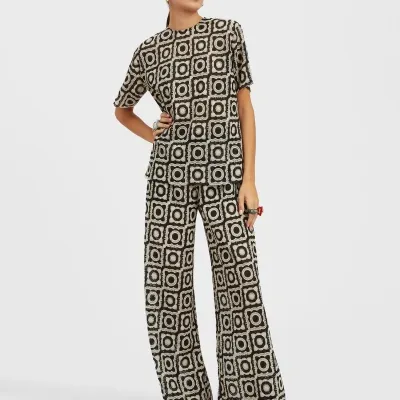 La Doublej Palazzo Pants In Mini Tiles Black