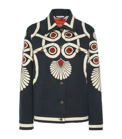 La Doublej Patterned Jj Denim Jacket In Medallion Placée Black