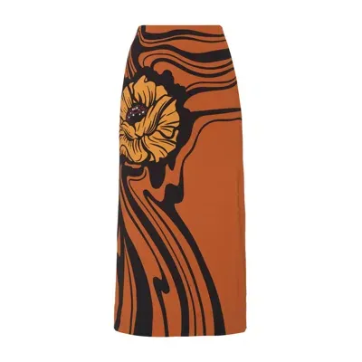 La Doublej Pencil Skirt In Big Blooms Placée Brown