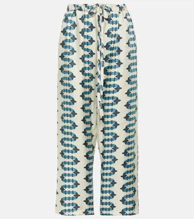 La Doublej Printed Silk Straight Pants In Multicoloured