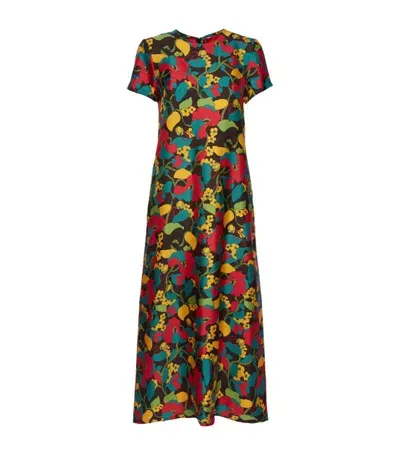 La Doublej Silk Floral Swing Maxi Dress In Vines Brown