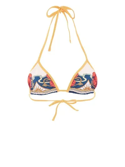 La Doublej Tropical-print Bikini Top In Foulard_liberty_ivory