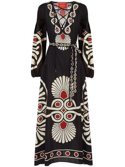 La Doublej Viviana Geometric-print Dress In Black  