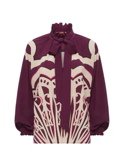 La Doublej Cerere Geometric-print Silk Blouse In Fans Place Purple