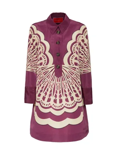 La Doublej Artemis Mini Shirt Dress In Fans Placee Purple