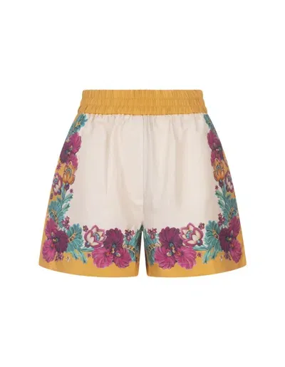 La Doublej Floral Silk Boxer Shorts In Gold