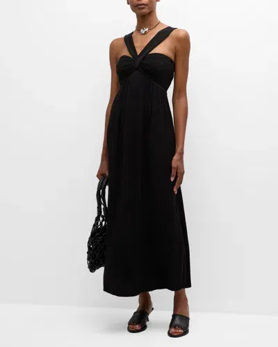 La Ligne Twisted Crinkle Midi Dress In Black