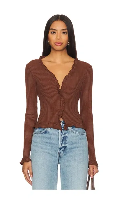 La Made Sweet Serenade Ruffle Cardigan In Brown University