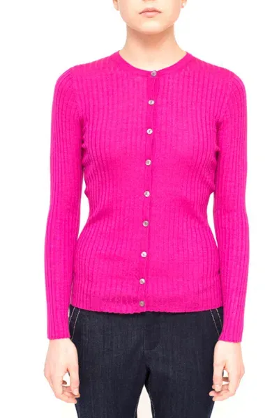 La Rose Cardigan Ribs Cashmere Fuxia In Multicolor