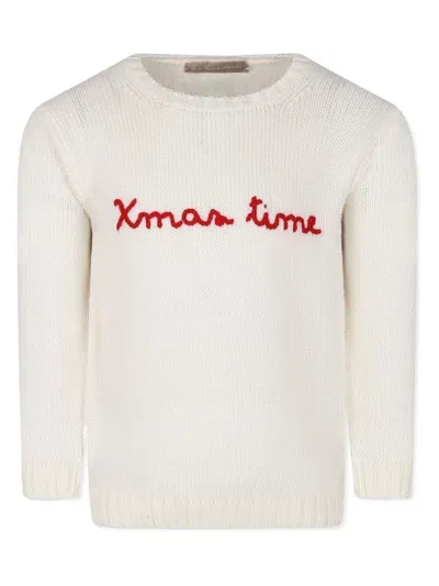 La Stupenderia Kids' Embroidered Sweater In White