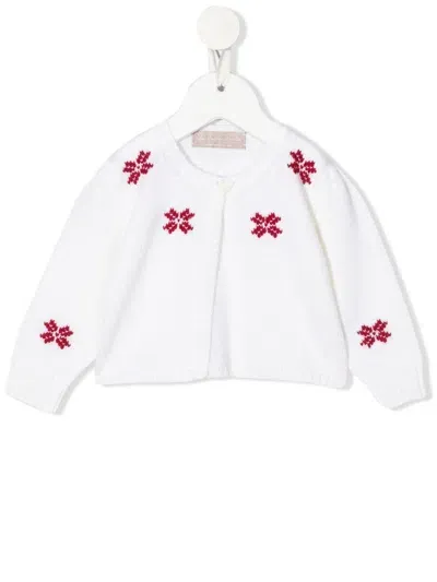 La Stupenderia Babies' Floral Knit Cardigan In White