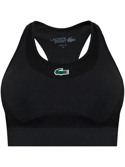 Lacoste Logo Embroidered Sports Bra In Black