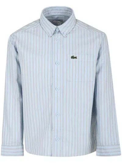 Lacoste Kids' Logo-embroidered Striped Shirt In Blue