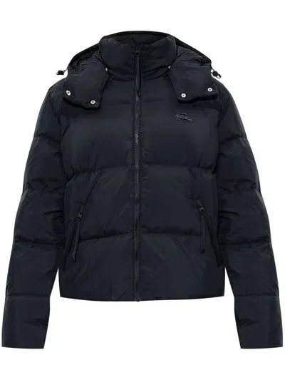 Lacoste Logo-plaque Hooded Puffer Jacket In Black