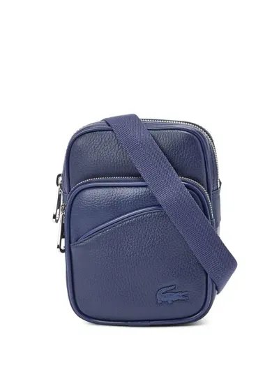 Lacoste Small Angy Leather Shoulder Bag In Blue