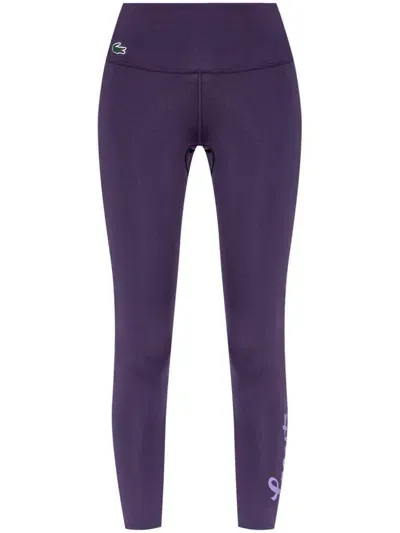 Lacoste Sport Ultra-dry Stretch Logo-print Leggings In Purple