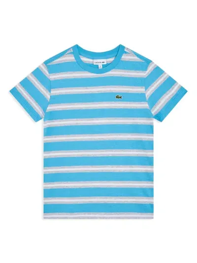 Lacoste Kids' Striped Cotton T-shirt In Blue