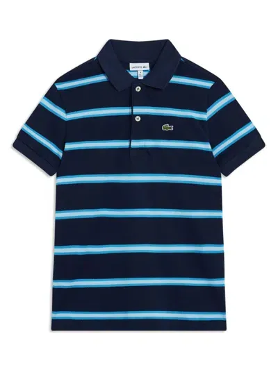 Lacoste Kids' Striped Polo Shirt In Blue