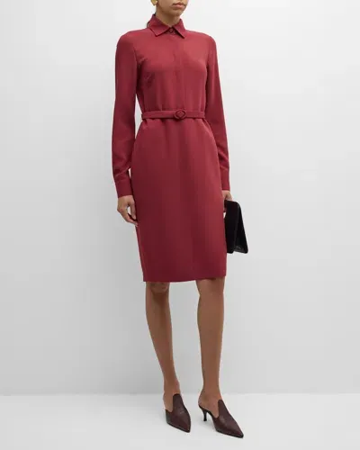 Lafayette 148 Belted Crepe Shirtdress In Scarlet