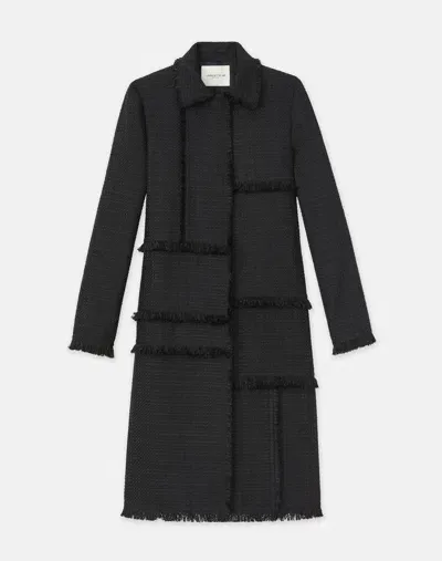 Lafayette 148 Bouclé Tweed Hand-fringed Patchwork Coat In Black