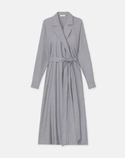 Lafayette 148 Brushed Responsible Wool Wrap Dress In Anthracite Melange