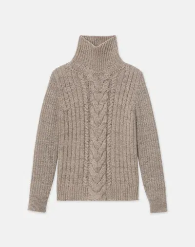 Lafayette 148 Cashmere-silk Cable Stand Collar Sweater In Hickory Melange