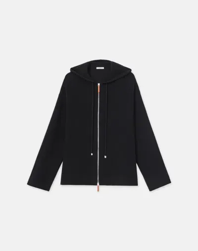 Lafayette 148 Cashmere-silk Double Knit Zipped Hoodie In Black