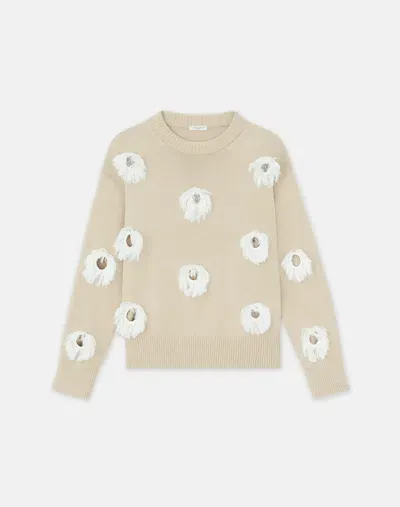 Lafayette 148 Cotton-silk Crochet Fringed Dot Cutout Sweater In Plaster Multi