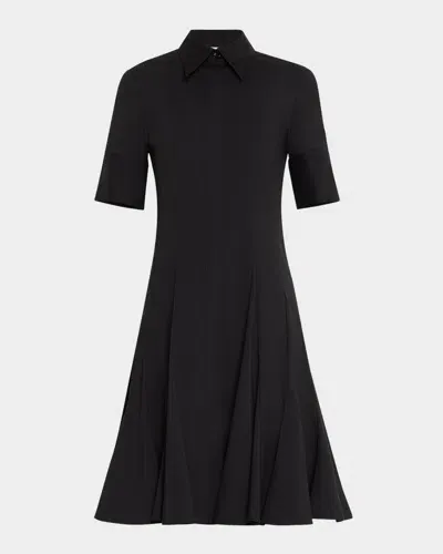 Lafayette 148 Elbow-sleeve Godet Shirtdress In Black