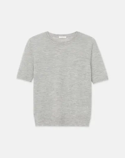 Lafayette 148 Fine Gauge Cashmere Crewneck Short Sleeve Sweater In Grey