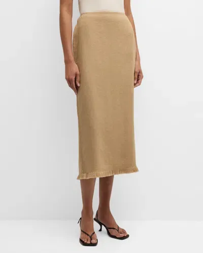 Lafayette 148 Fringe-trim Linen Pencil Skirt In Gravel