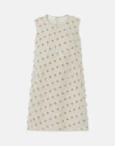 Lafayette 148 Fringed Dot Jacquard Sleeveless Shift Dress In Plaster Iridescent