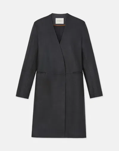 Lafayette 148 Full Grain Lambskin Leather Collarless Coat In Black