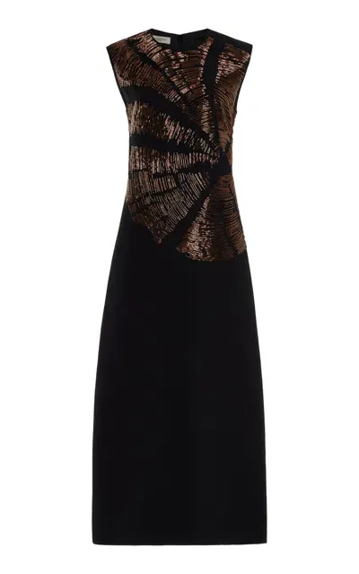 Lafayette 148 Hand-beaded Wool-silk Crepe Dress In Black