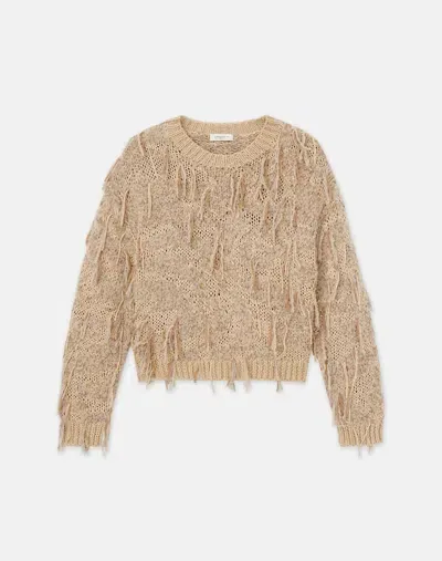 Lafayette 148 Hand-knit Fringed Crewneck Sweater In Yellow